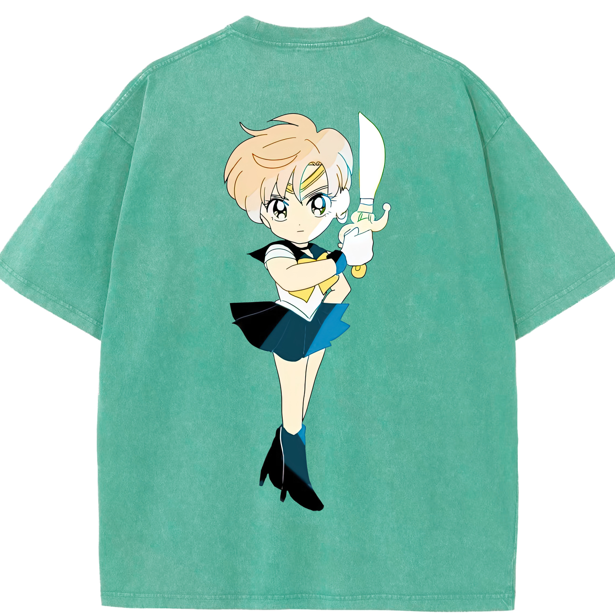 （画像用） 美少女戦士セーラームーン 天王はるか Sailor Moon Tenoh Haruka 綿100% ヴィンテージ風 半袖Tシャツ（背面プリント）